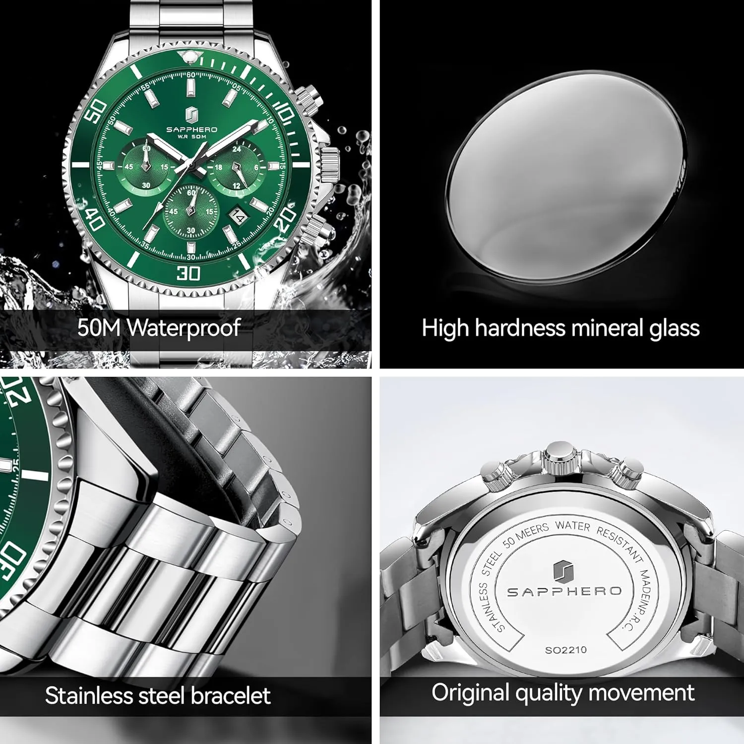 Men 50M Waterproof Men's Wrist Watches with Calendar Luxury Business Work Casual Watch Elegant Gifts for Men SAPPHERO accord gourd crayon mirage designation irreversible Mens Watches Analog Quartz Chronograph Stainless Steel Watches for 
