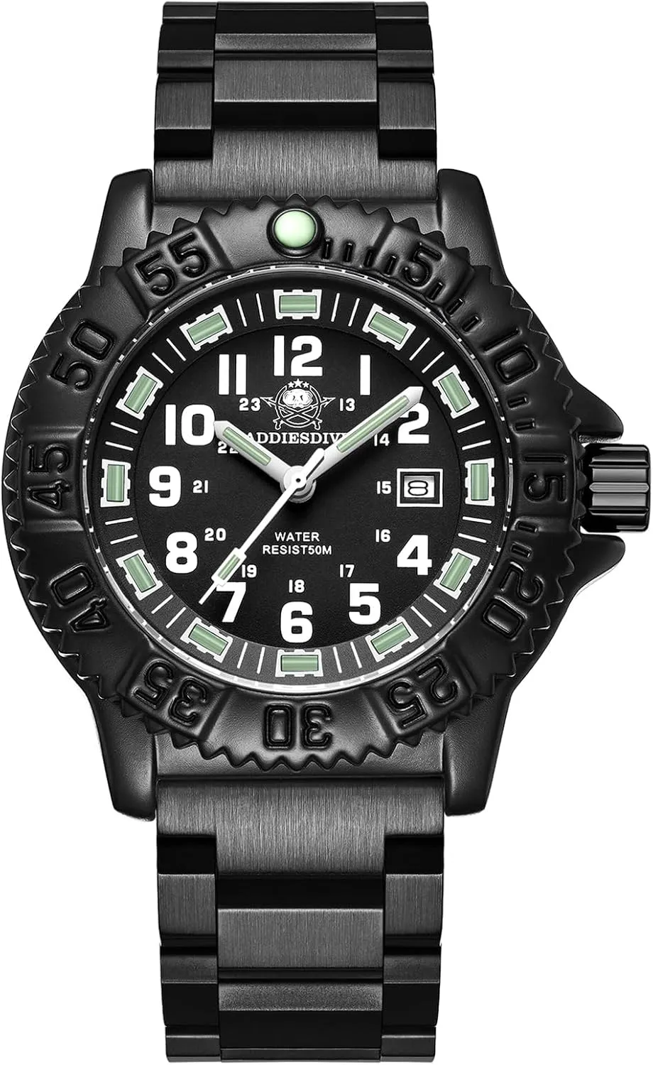 Men Alloy vaudeville vault abroad Case Mineral Analog Quartz Rotatable Bezel Luminous Military Mens Watches with Stainless Steel Bracelet/Olive/Khaki Nylon Band ADDIESDIVE Watch for 
