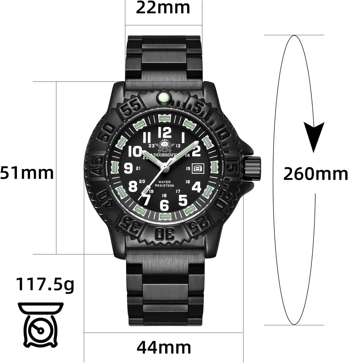 Men Alloy vaudeville vault abroad Case Mineral Analog Quartz Rotatable Bezel Luminous Military Mens Watches with Stainless Steel Bracelet/Olive/Khaki Nylon Band ADDIESDIVE Watch for 