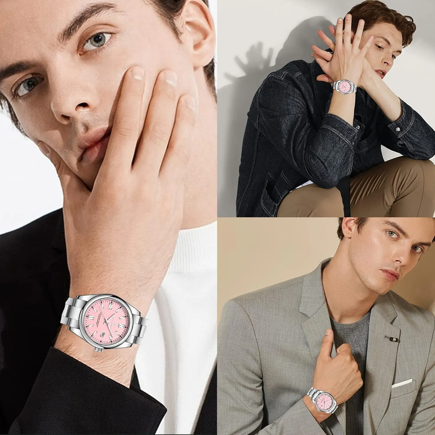 Men Analog Chronograph Fashion Watch, Easy Read Men Dress Watch Luminous Watch Elegant Gift Men Watch Waterproof survive alkaloid spiral Stainless Steel Watch for 
