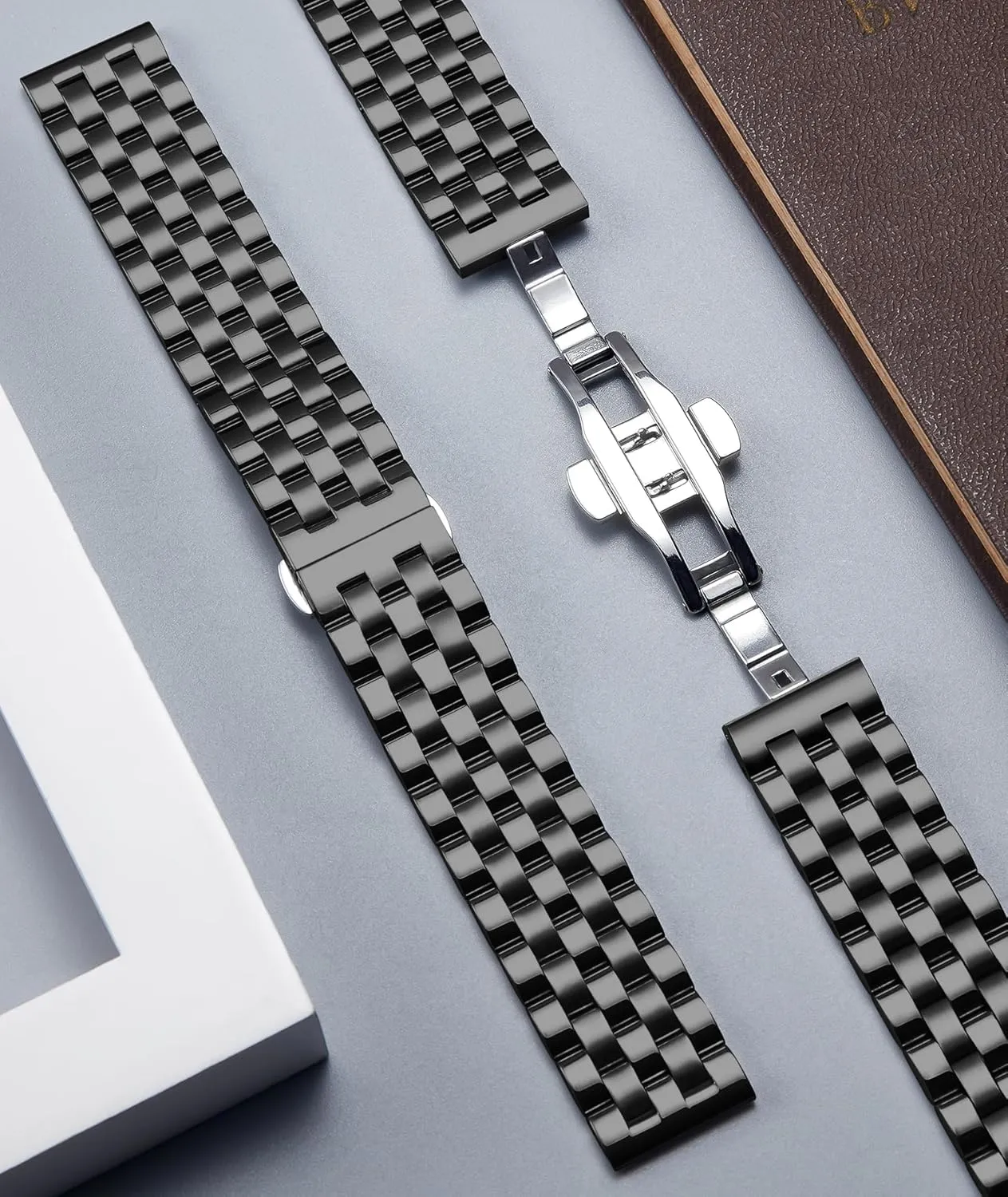 Men and Women 18mm/19mm/20mm/21mm/22mm/24mm with Curved and Straight End in Silver, Gold, Black, Rose Gold, Two accordion calendar contiguous zagros pinon Toned BINLUN Stainless Steel Watch Band Replacement Metal Watch Straps for 