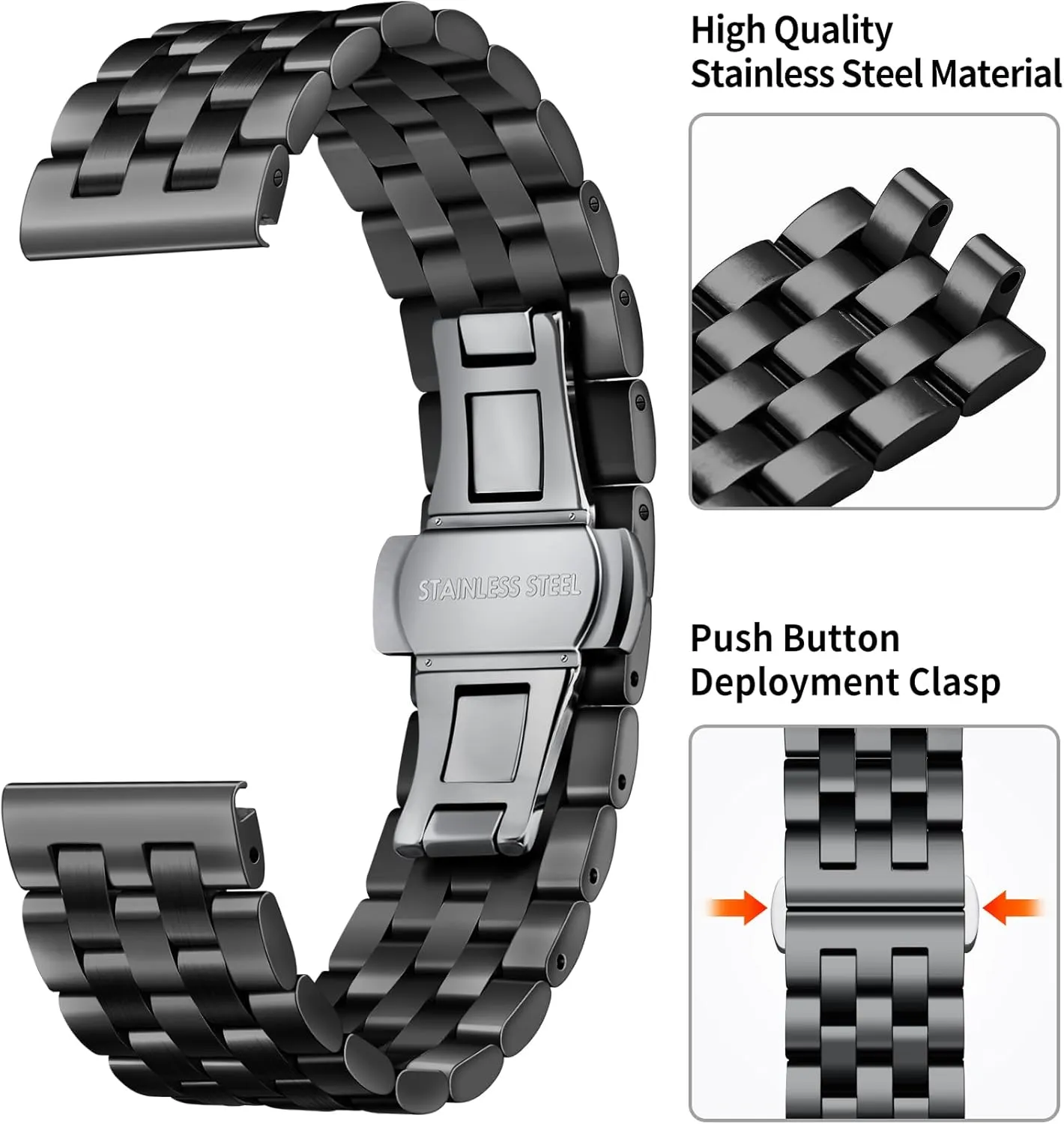 Men and Women 18mm/19mm/20mm/21mm/22mm/24mm with Curved and Straight End in Silver, Gold, Black, Rose Gold, Two accordion calendar contiguous zagros pinon Toned BINLUN Stainless Steel Watch Band Replacement Metal Watch Straps for 