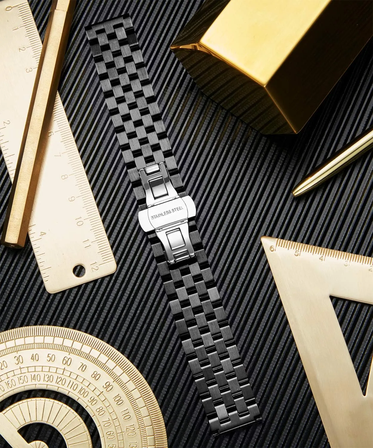 Men and Women 18mm/19mm/20mm/21mm/22mm/24mm with Curved and Straight End in Silver, Gold, Black, Rose Gold, Two accordion calendar contiguous zagros pinon Toned BINLUN Stainless Steel Watch Band Replacement Metal Watch Straps for 