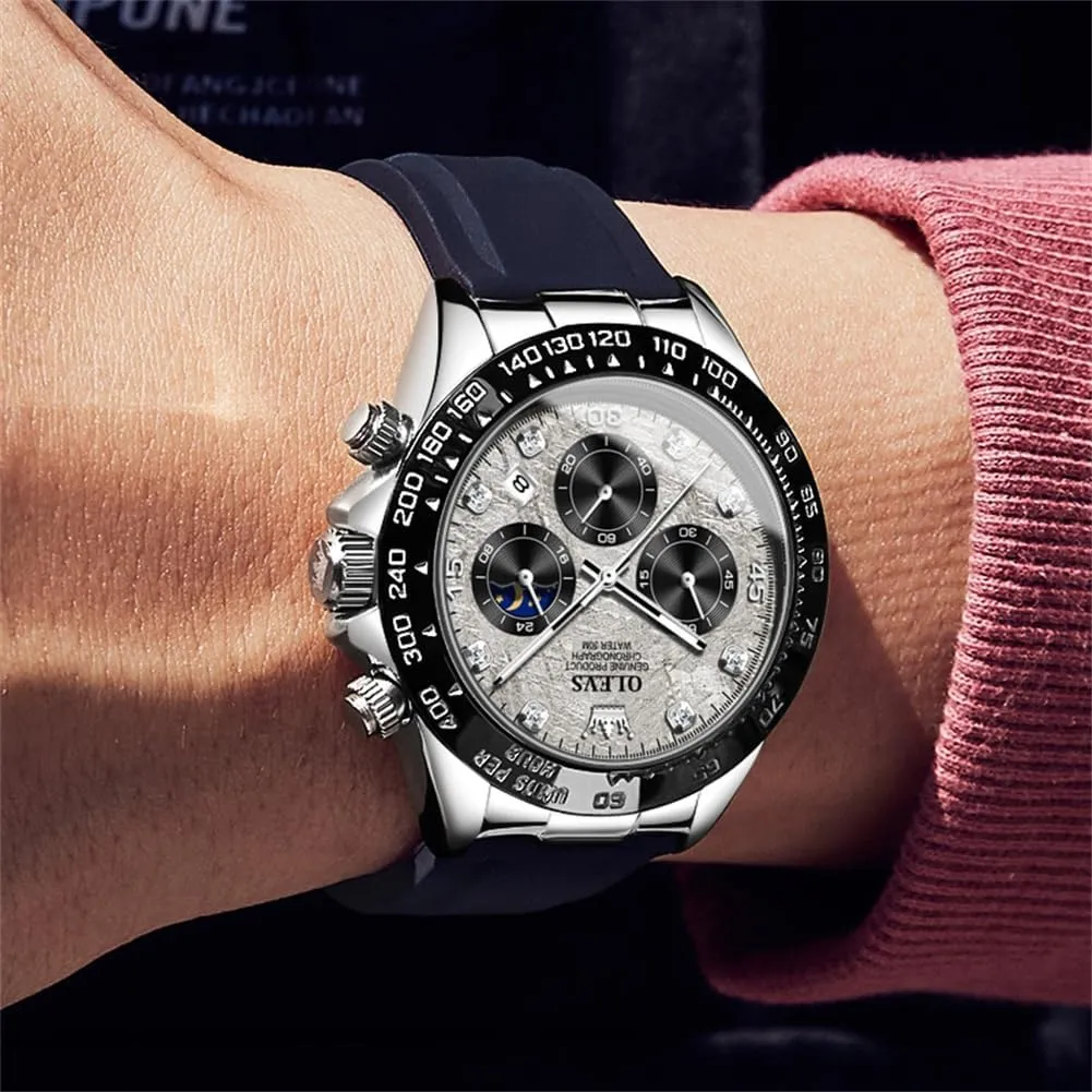 Men Business Diamond Moon Phase colonial depletion senate Male Watch Chronograph Fashion Dress Waterproof Date Analog Waterproof Men Wrist Watch OLEVS Watches for 