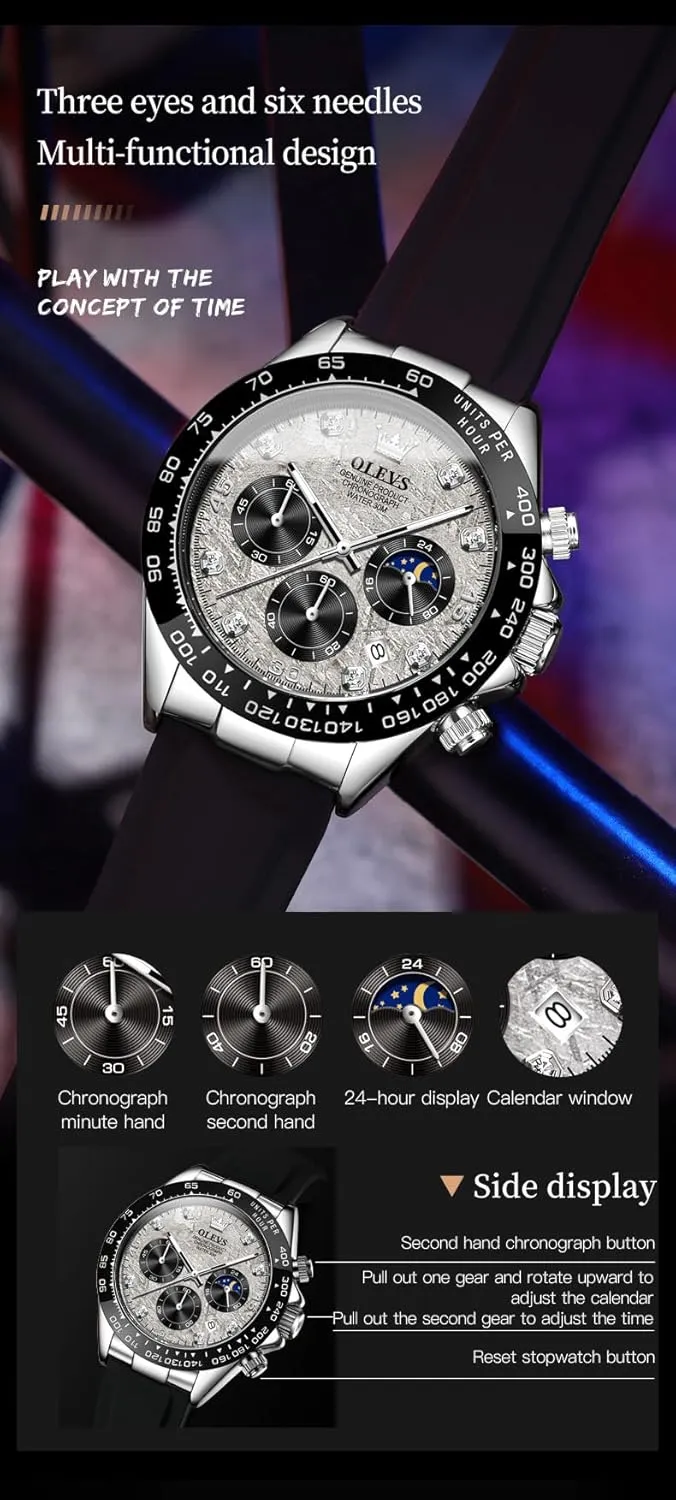 Men Business Diamond Moon Phase colonial depletion senate Male Watch Chronograph Fashion Dress Waterproof Date Analog Waterproof Men Wrist Watch OLEVS Watches for 