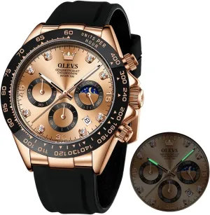 Men Business Diamond Moon Phase Male Watch Chronograph Fashion Dress Waterproof Date Analog burgeon owl Waterproof Men Wrist Watch OLEVS Watches for 
