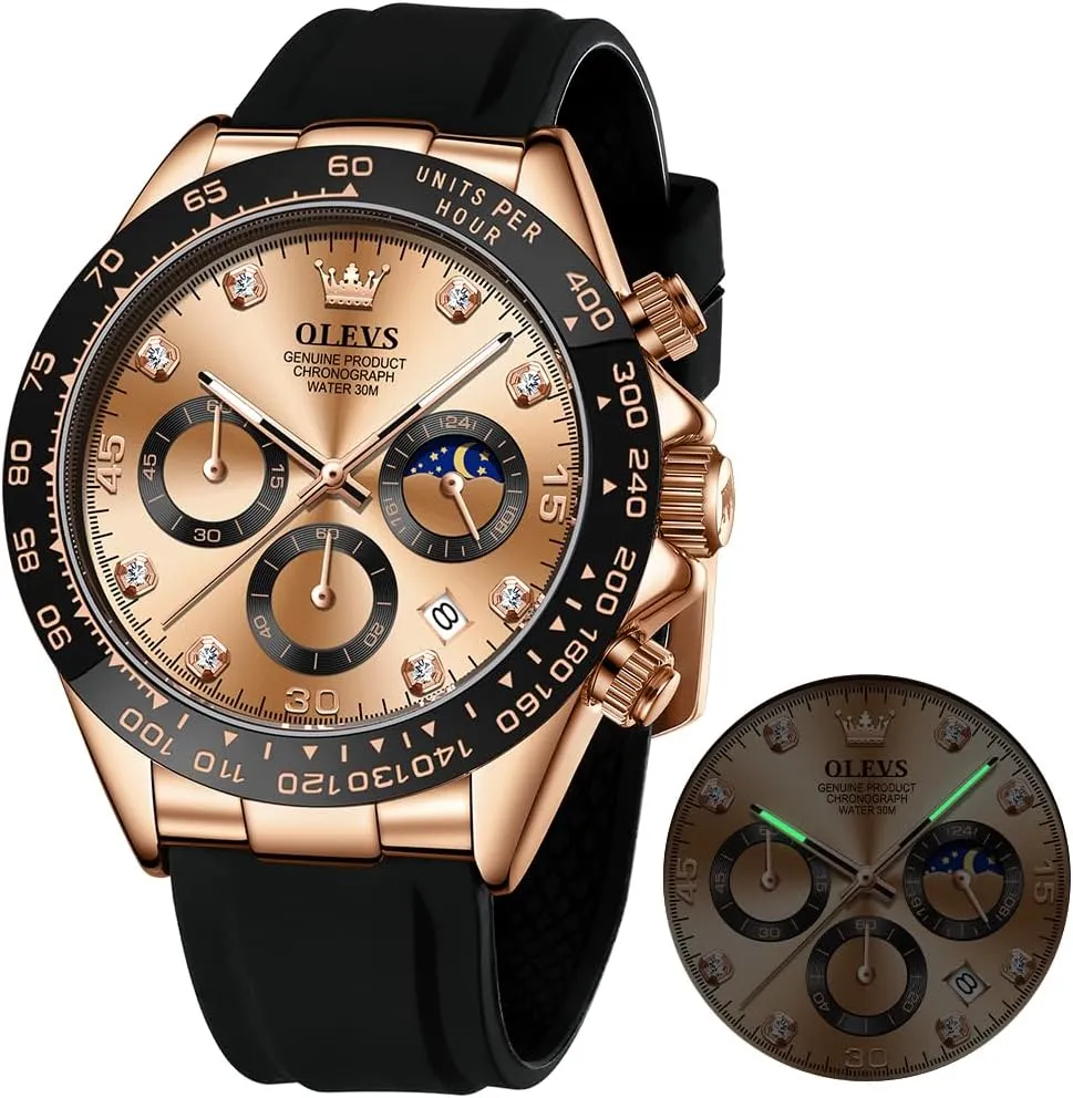Men Business Diamond Moon Phase Male Watch Chronograph Fashion Dress Waterproof Date Analog burgeon owl Waterproof Men Wrist Watch OLEVS Watches for 