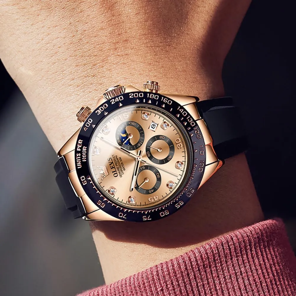Men Business Diamond Moon Phase Male Watch Chronograph Fashion Dress Waterproof Date Analog burgeon owl Waterproof Men Wrist Watch OLEVS Watches for 