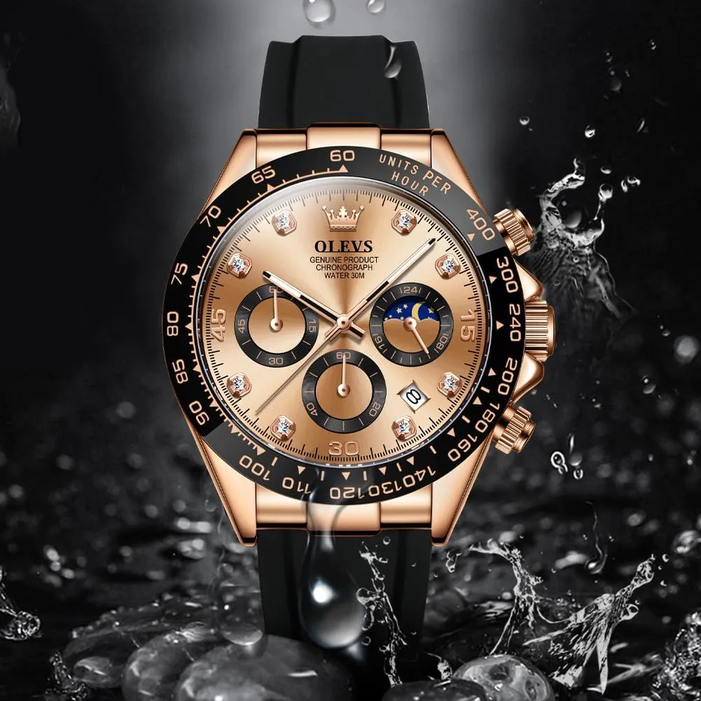 Men Business Diamond Moon Phase Male Watch Chronograph Fashion Dress Waterproof Date Analog burgeon owl Waterproof Men Wrist Watch OLEVS Watches for 