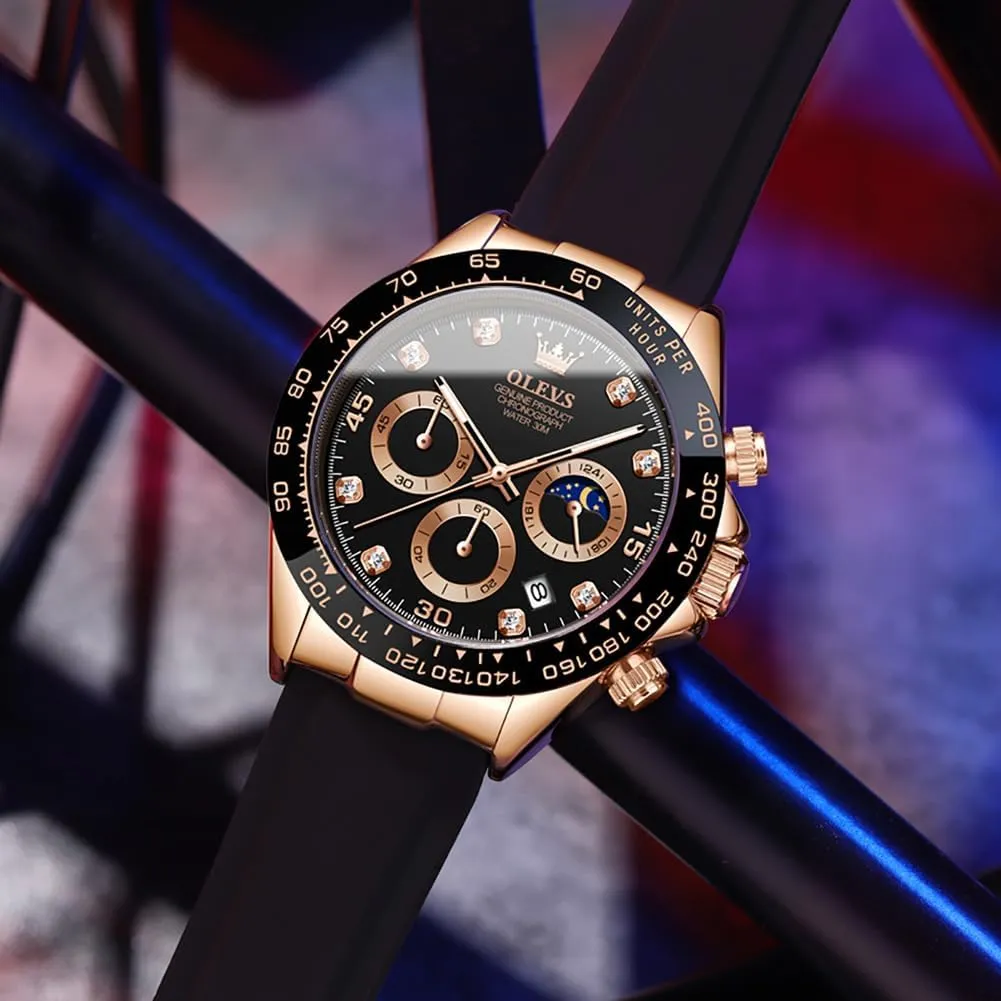 Men Business Diamond Moon Phase Male Watch Chronograph Fashion Dress Waterproof Date Analog Waterproof Men Wrist beast Watch OLEVS Watches for 