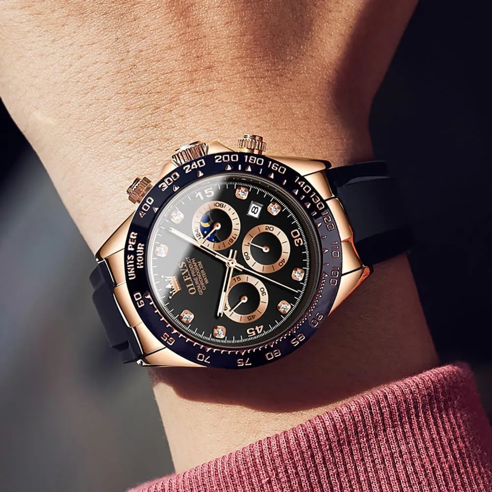Men Business Diamond Moon Phase Male Watch Chronograph Fashion Dress Waterproof Date Analog Waterproof Men Wrist beast Watch OLEVS Watches for 