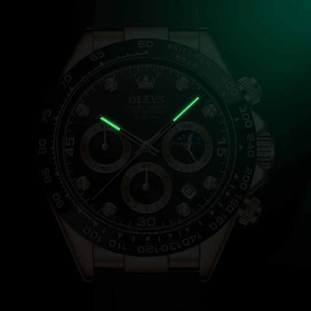 Men Business Diamond Moon Phase Male Watch Chronograph Fashion Dress Waterproof Date Analog Waterproof Men Wrist beast Watch OLEVS Watches for 
