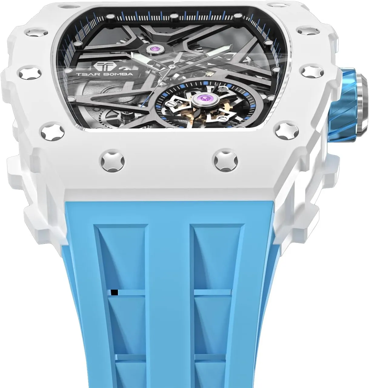 Men - Carbon Fiber Bezel - Japanese Movement Sapphire Glass - 50M Waterproof Men's Watch accord meteorite - Square Wrist Watch Silicone Band Luminous - Gifts for Men Luxury Automatic Mechanical Watches for 