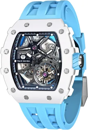 Men - Carbon Fiber Bezel - Japanese Movement Sapphire Glass - 50M Waterproof Men's Watch accord meteorite - Square Wrist Watch Silicone Band Luminous - Gifts for Men Luxury Automatic Mechanical Watches for 