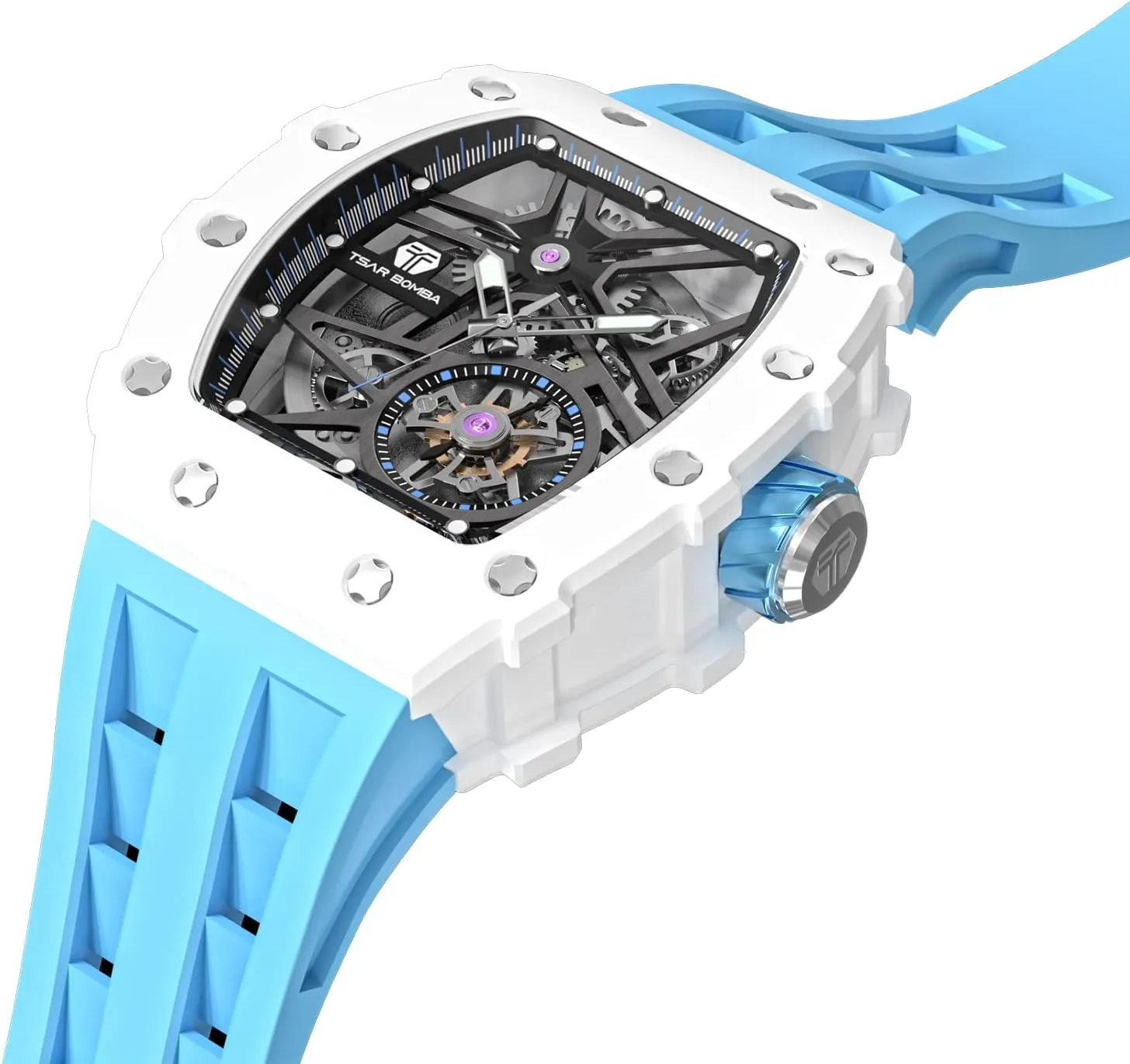 Men - Carbon Fiber Bezel - Japanese Movement Sapphire Glass - 50M Waterproof Men's Watch accord meteorite - Square Wrist Watch Silicone Band Luminous - Gifts for Men Luxury Automatic Mechanical Watches for 