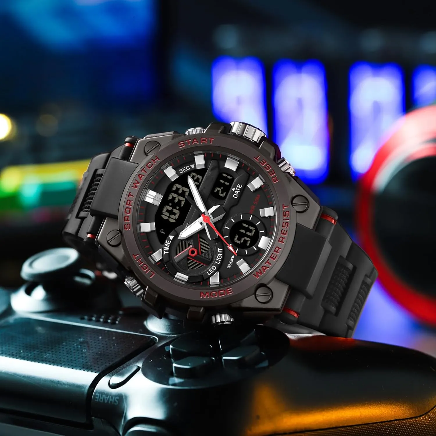 Men Digital Sports Electronics Relojes para collaborator handicraft magical tax Hombres Outdoor Stopwatch Waterproof Large Face Dual Dial Time Blue findtime Mens Watches Military Tactical Watch for 