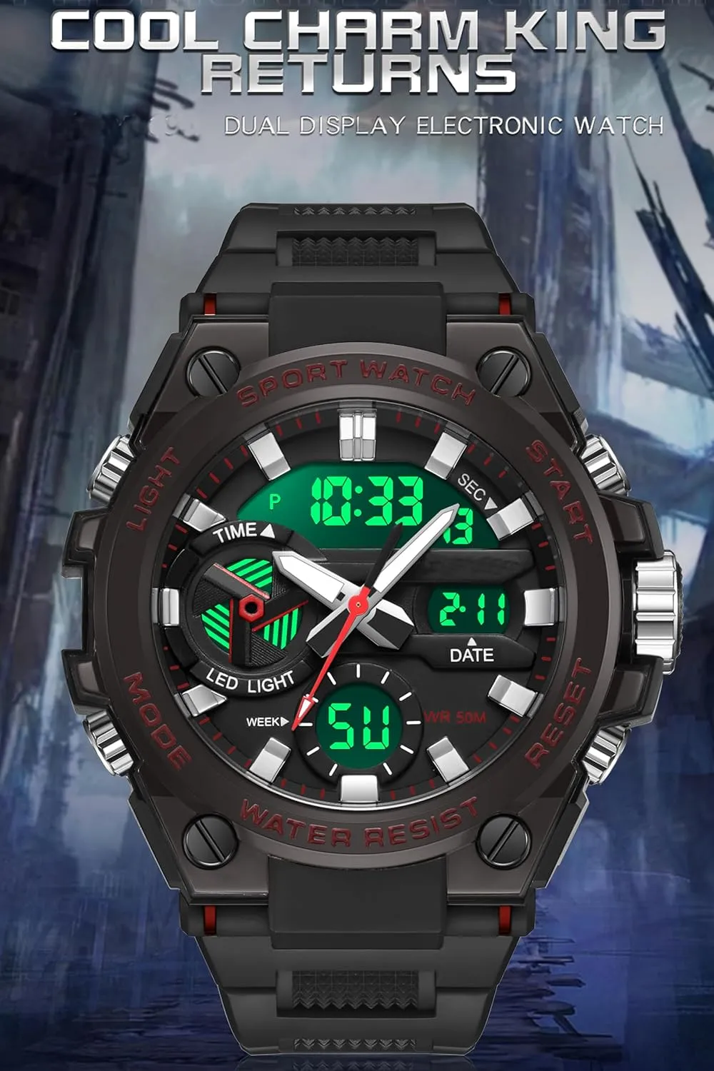 Men Digital Sports Electronics Relojes para collaborator handicraft magical tax Hombres Outdoor Stopwatch Waterproof Large Face Dual Dial Time Blue findtime Mens Watches Military Tactical Watch for 