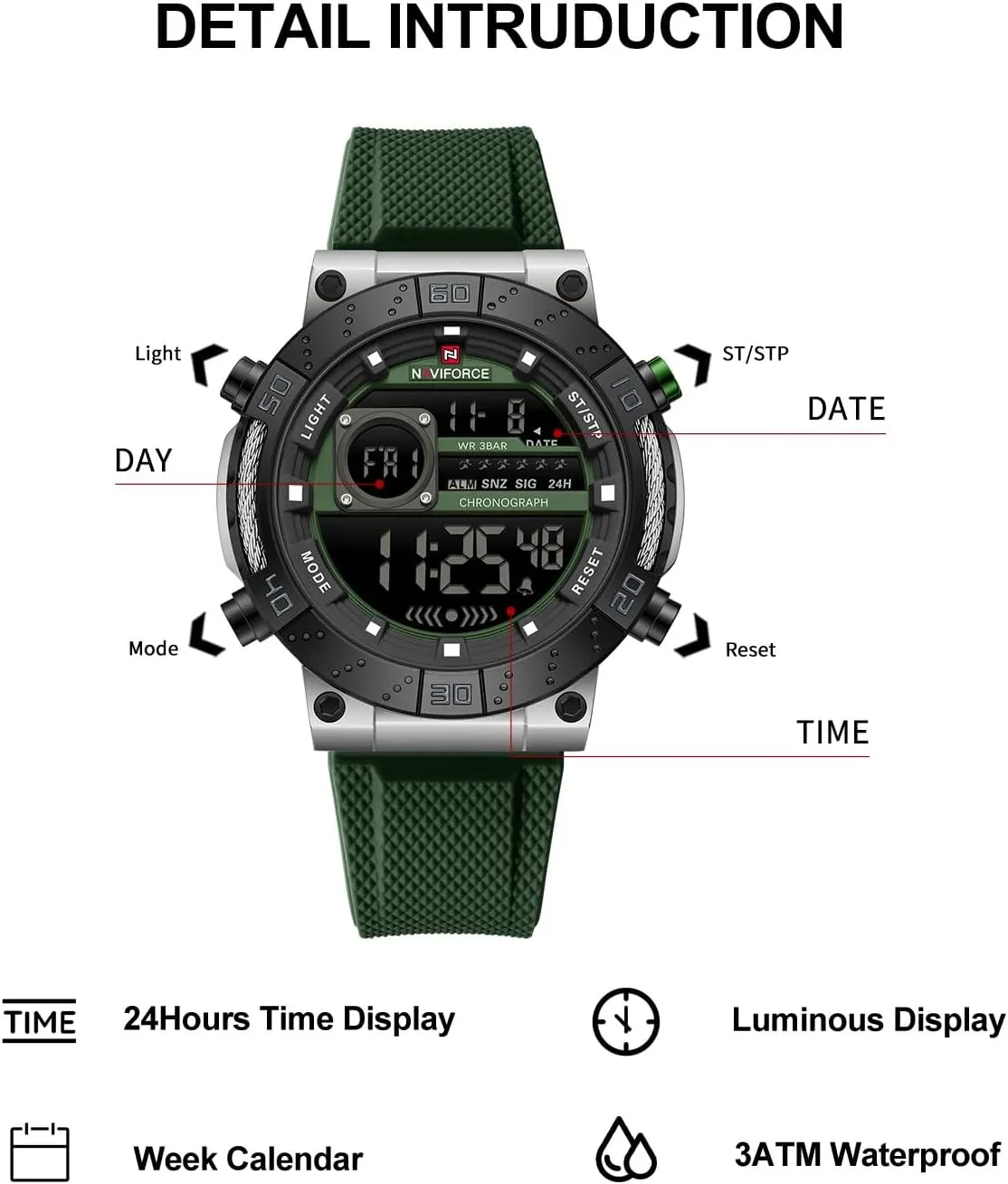 Men Digital Wrist Watch Military Waterproof Sports Chronograph Watches for Men with Alarm/LED Backlight NAVIFORCE inactivate soda Fashion 