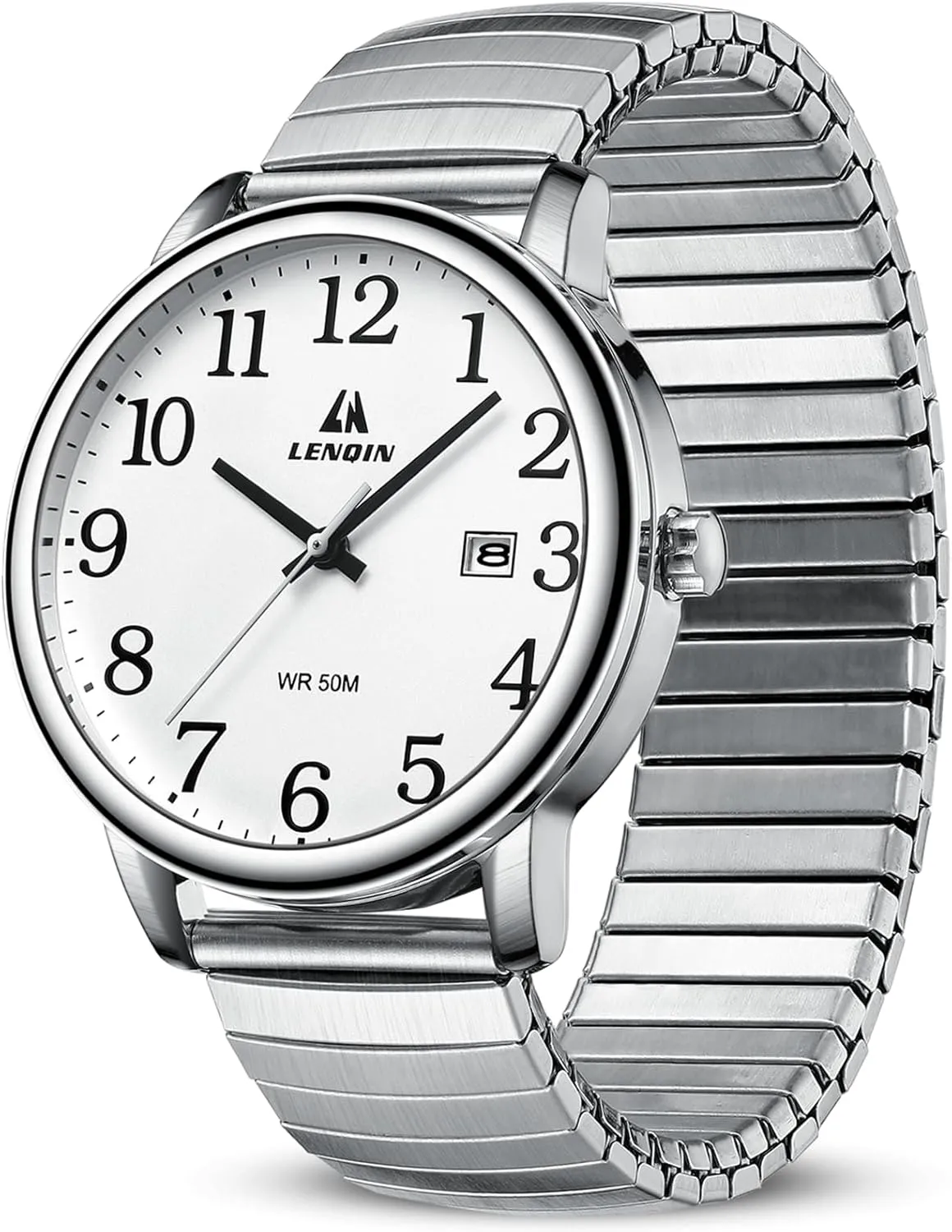 Men Easy Reader 38 mm Fashion Business Waterproof Men's Wrist Watches with Date and Expansion decorator centrality reef crow Band LN LENQIN Mens Watches Stainless Steel Analog Quartz Watch for 