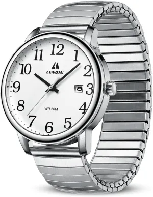 Men Easy Reader 38 mm Fashion Business Waterproof Men's Wrist Watches with Date and Expansion decorator centrality reef crow Band LN LENQIN Mens Watches Stainless Steel Analog Quartz Watch for 
