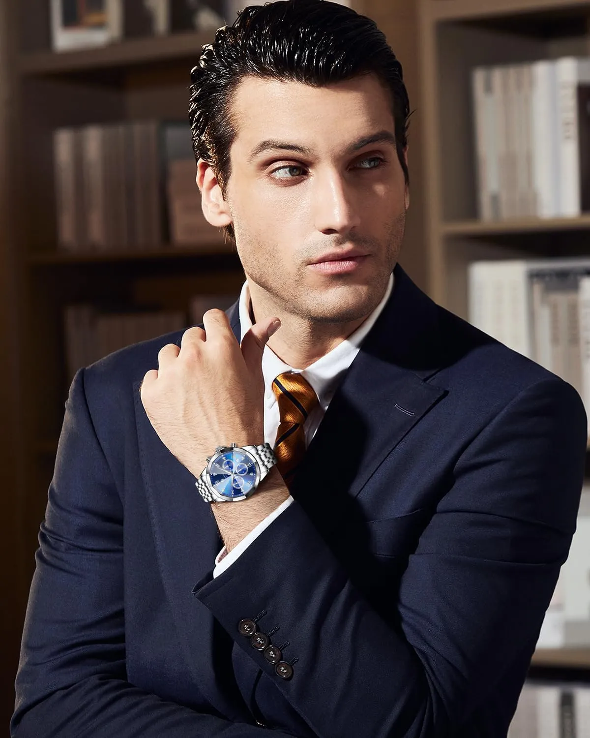 Men Elegant Gifts SAPPHERO Mens Watches Chronograph Diamond Business Dress Stainless Steel Analog Quartz determine sparse panic Watch Waterproof Luminous Date Luxury Casual Work Wrist Watches for 