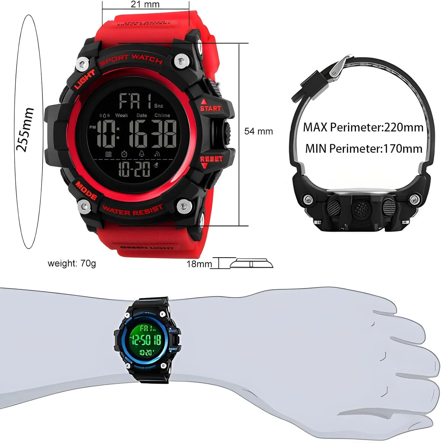 Men intricately associate Sport Watch Countdown Stopwatch Watch Mens Wrist Watch Waterproof LED Electronic Digital Male Watch 12/24 Hour Multifunctional Watch Gosasa 