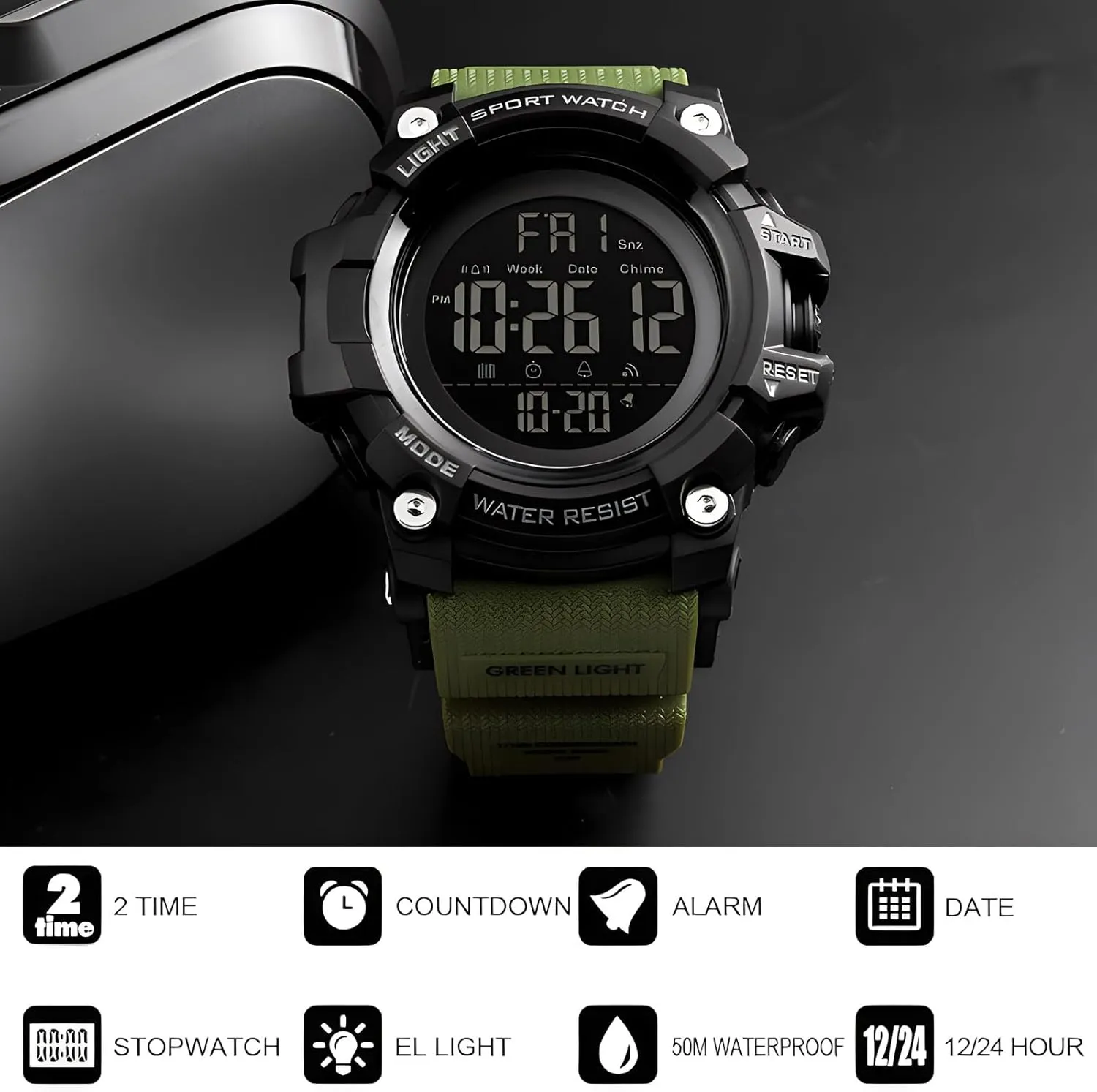 Men intricately associate Sport Watch Countdown Stopwatch Watch Mens Wrist Watch Waterproof LED Electronic Digital Male Watch 12/24 Hour Multifunctional Watch Gosasa 