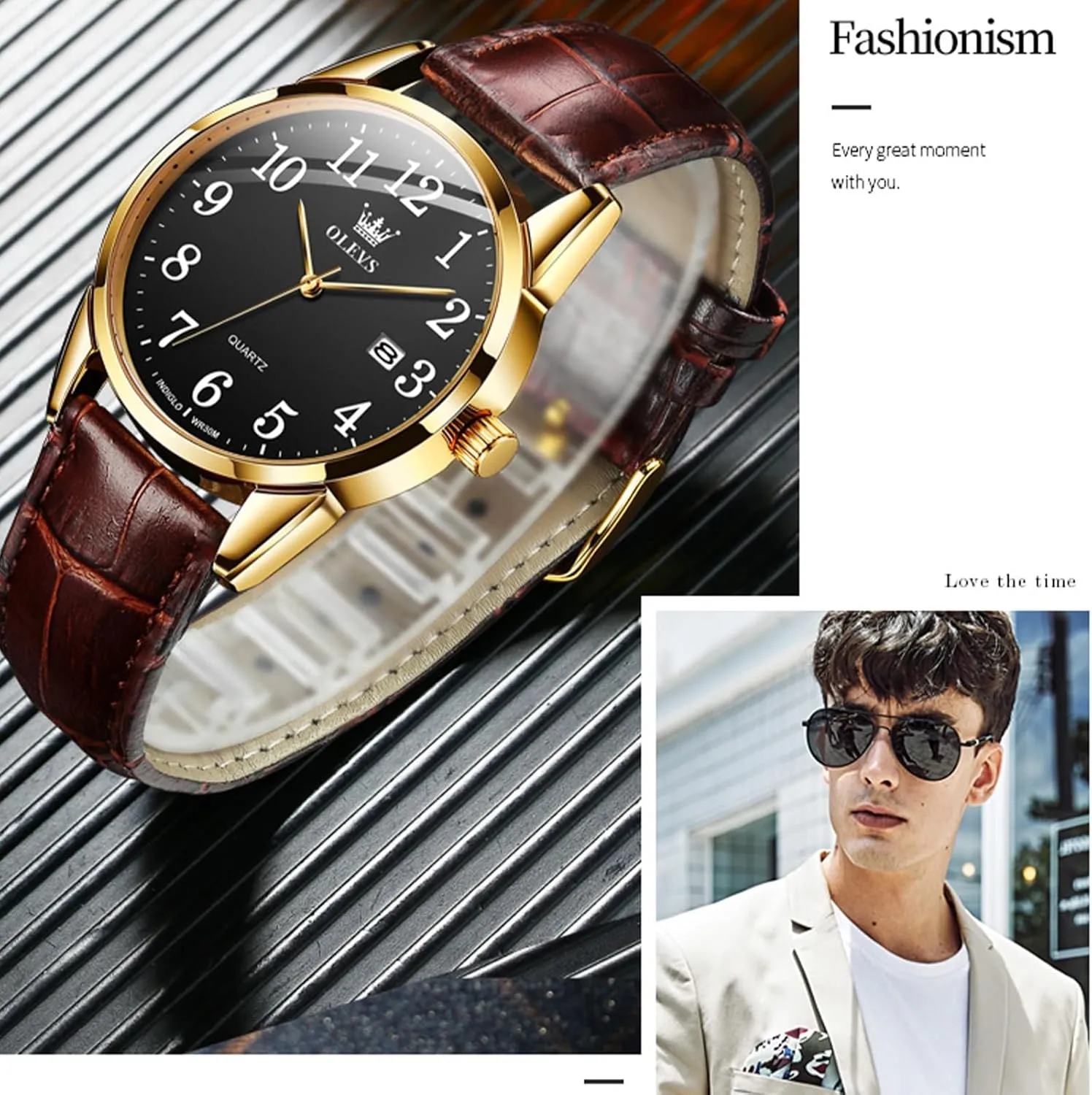 Men Leather Band Classic Brown Leather Watch Men, Analog Watch Men, Black Mens Leather Watch, Dress Waterproof Large Face Mens Watch,Relojes bluff para Hombres Watch OLEVS Watch Men Mens Watches Watches for 