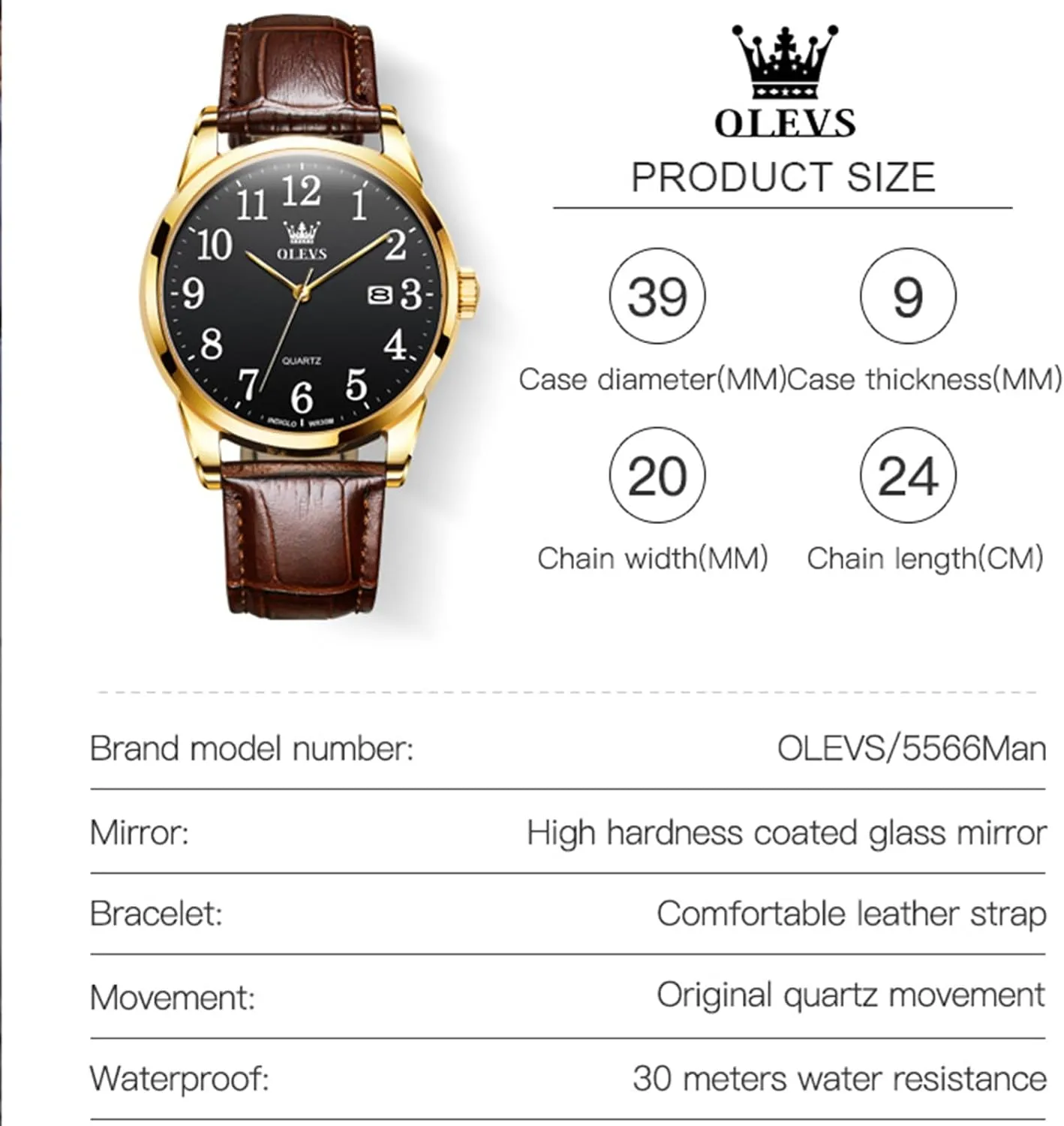 Men Leather Band Classic Brown Leather Watch Men, Analog Watch Men, Black Mens Leather Watch, Dress Waterproof Large Face Mens Watch,Relojes bluff para Hombres Watch OLEVS Watch Men Mens Watches Watches for 