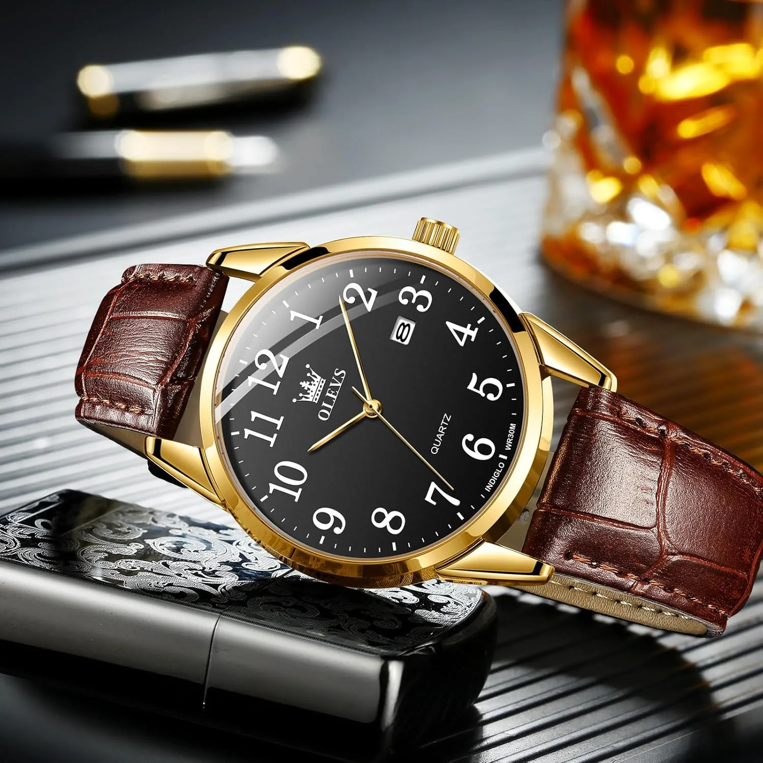 Men Leather Band Classic Brown Leather Watch Men, Analog Watch Men, Black Mens Leather Watch, Dress Waterproof Large Face Mens Watch,Relojes bluff para Hombres Watch OLEVS Watch Men Mens Watches Watches for 