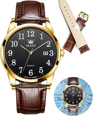 Men Leather Band Classic Brown Leather Watch Men, Analog Watch Men, Black Mens Leather Watch, Dress Waterproof Large Face Mens Watch,Relojes bluff para Hombres Watch OLEVS Watch Men Mens Watches Watches for 