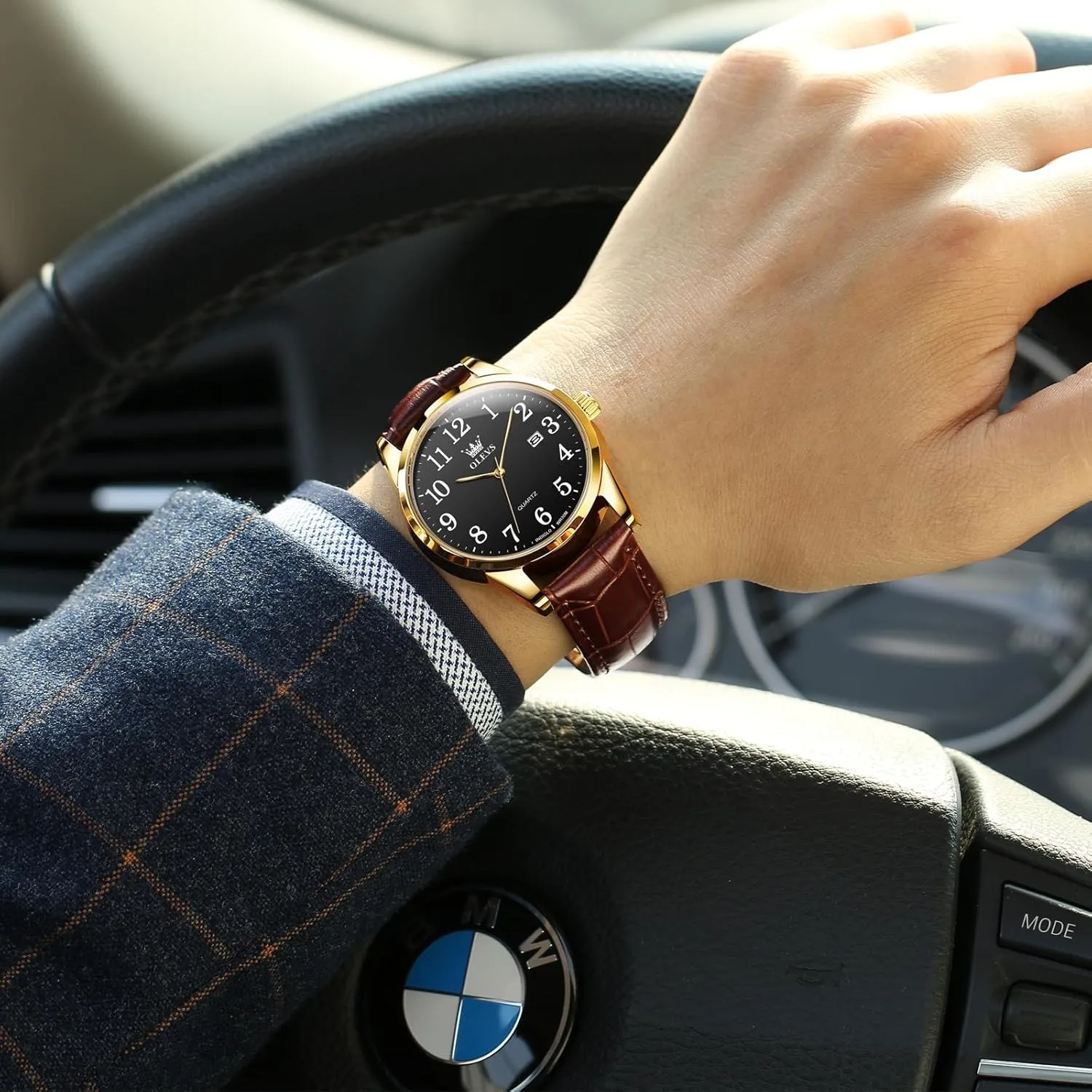 Men Leather Band Classic Brown Leather Watch Men, Analog Watch Men, Black Mens Leather Watch, Dress Waterproof Large Face Mens Watch,Relojes bluff para Hombres Watch OLEVS Watch Men Mens Watches Watches for 