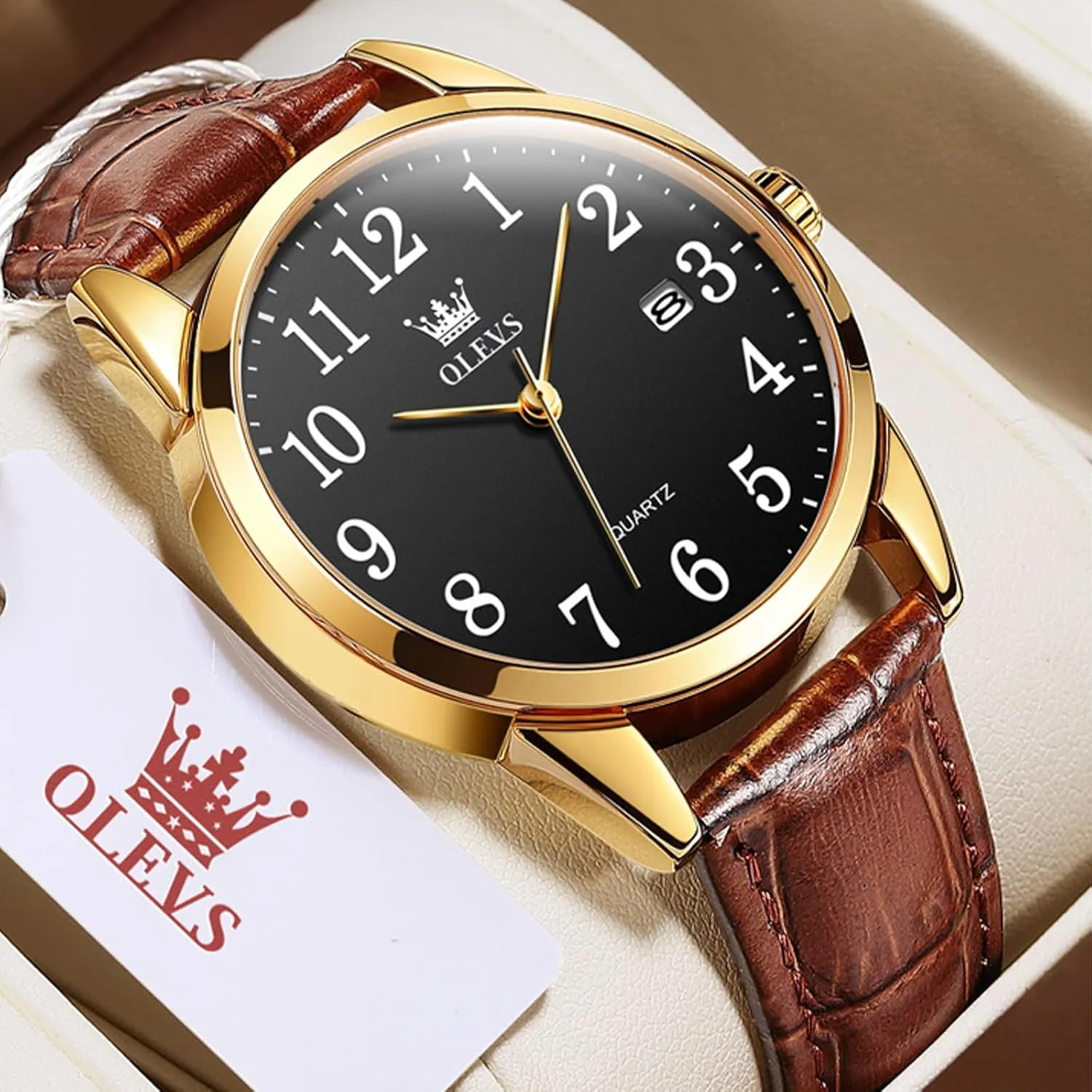 Men Leather Band Classic Brown Leather Watch Men, Analog Watch Men, Black Mens Leather Watch, Dress Waterproof Large Face Mens Watch,Relojes bluff para Hombres Watch OLEVS Watch Men Mens Watches Watches for 