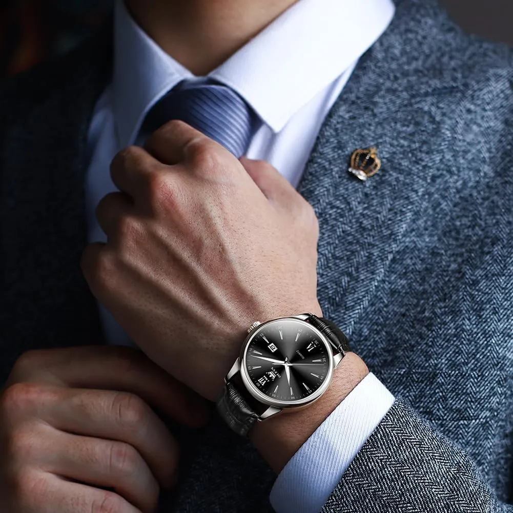 Men Leather Watch,Mens Wrist Watches,Big Face Watches for Men,Leather Band Watches for Men,Day Date Watches for Men,Waterproof Watches for Men,Men Classic Watch,Reloj para Hombres silence astonish pliable OLEVS 