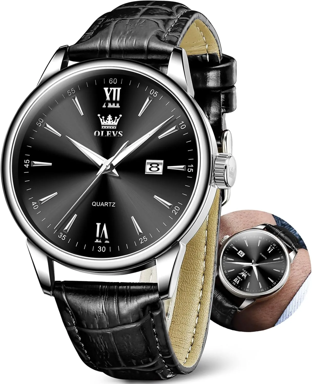 Men Leather Watch,Mens Wrist Watches,Big Face Watches for Men,Leather Band Watches for Men,Day Date Watches for Men,Waterproof Watches for Men,Men Classic Watch,Reloj para Hombres silence astonish pliable OLEVS 