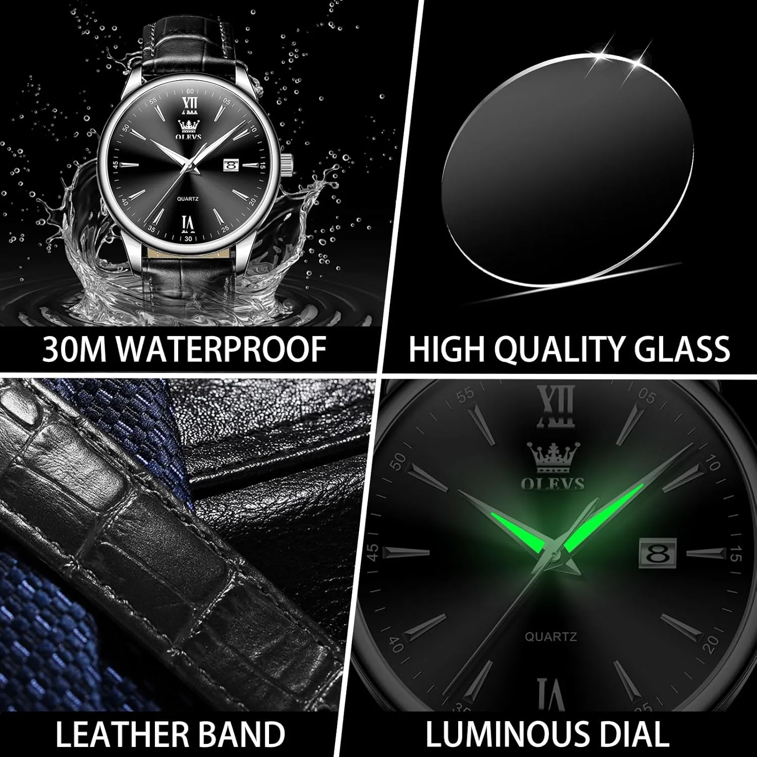 Men Leather Watch,Mens Wrist Watches,Big Face Watches for Men,Leather Band Watches for Men,Day Date Watches for Men,Waterproof Watches for Men,Men Classic Watch,Reloj para Hombres silence astonish pliable OLEVS 