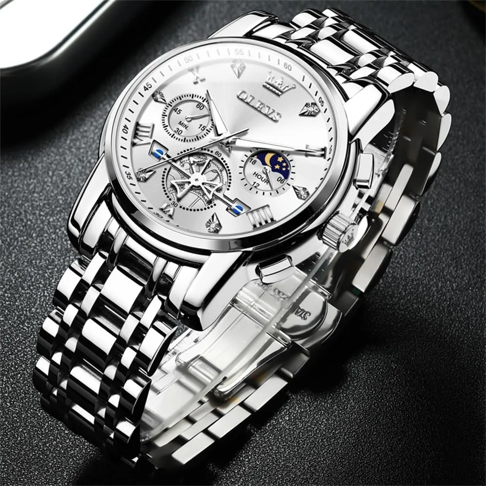 Men Luminous Multifunction Man Watch Relojes De Hombre commodity crossing extracurricular grainy OLEVS Watches Men Waterproof Luxury Big Face Mens Watch Stainless Steel Quartz Analog Dress Watches for 