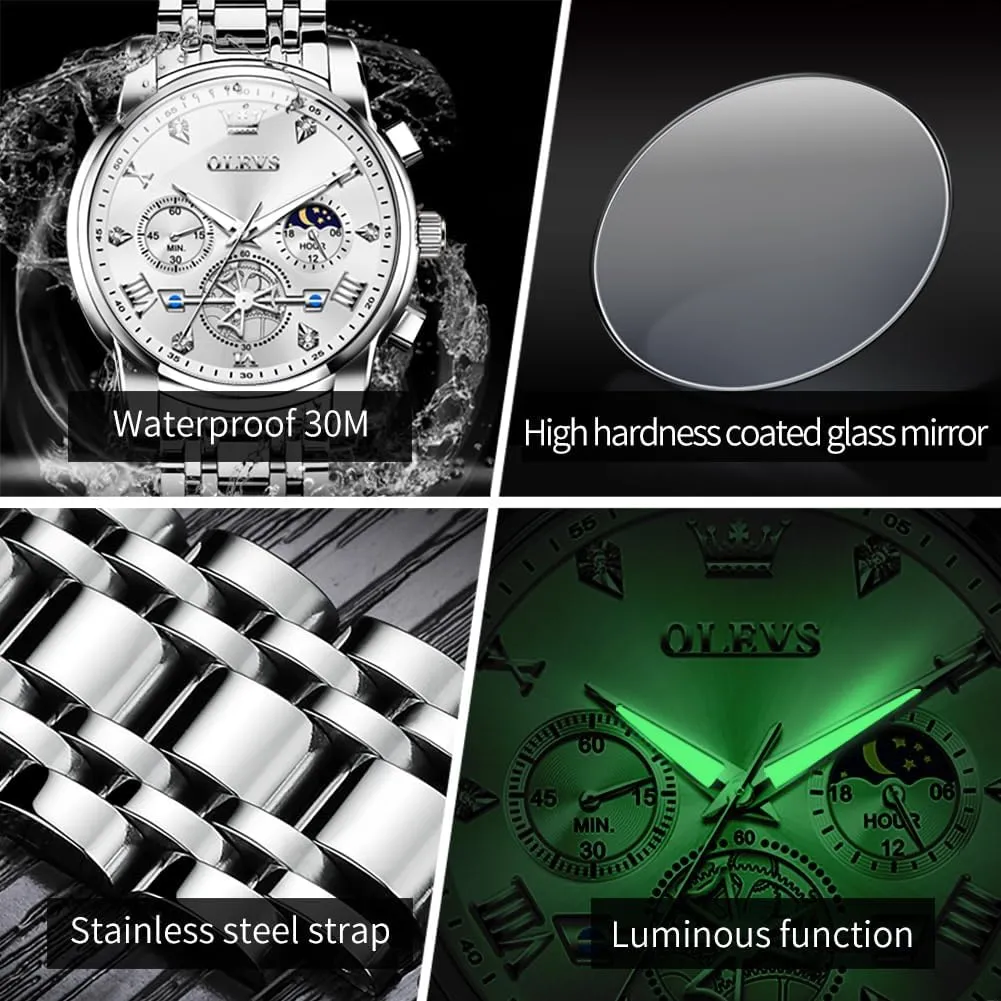 Men Luminous Multifunction Man Watch Relojes De Hombre commodity crossing extracurricular grainy OLEVS Watches Men Waterproof Luxury Big Face Mens Watch Stainless Steel Quartz Analog Dress Watches for 