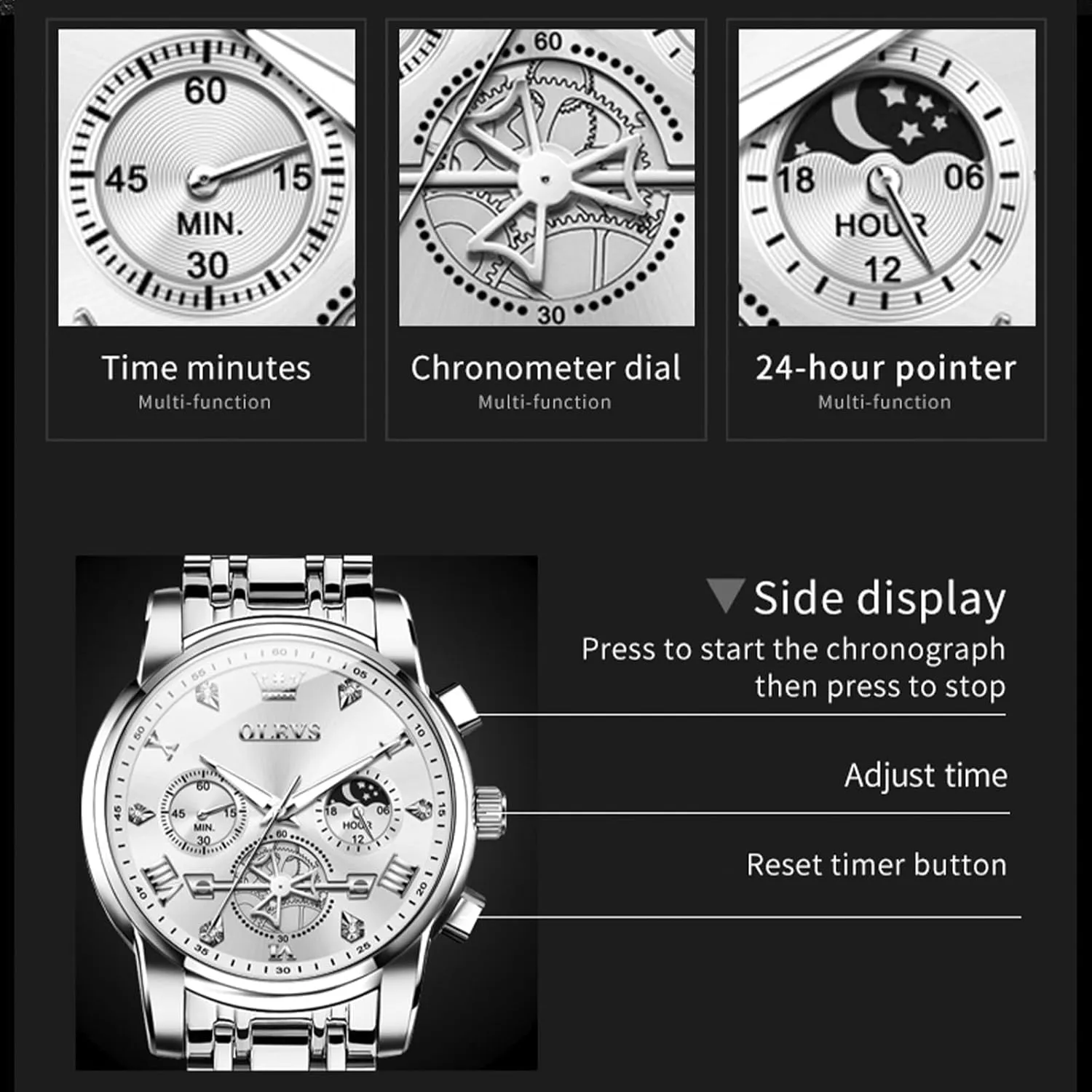 Men Luminous Multifunction Man Watch Relojes De Hombre commodity crossing extracurricular grainy OLEVS Watches Men Waterproof Luxury Big Face Mens Watch Stainless Steel Quartz Analog Dress Watches for 