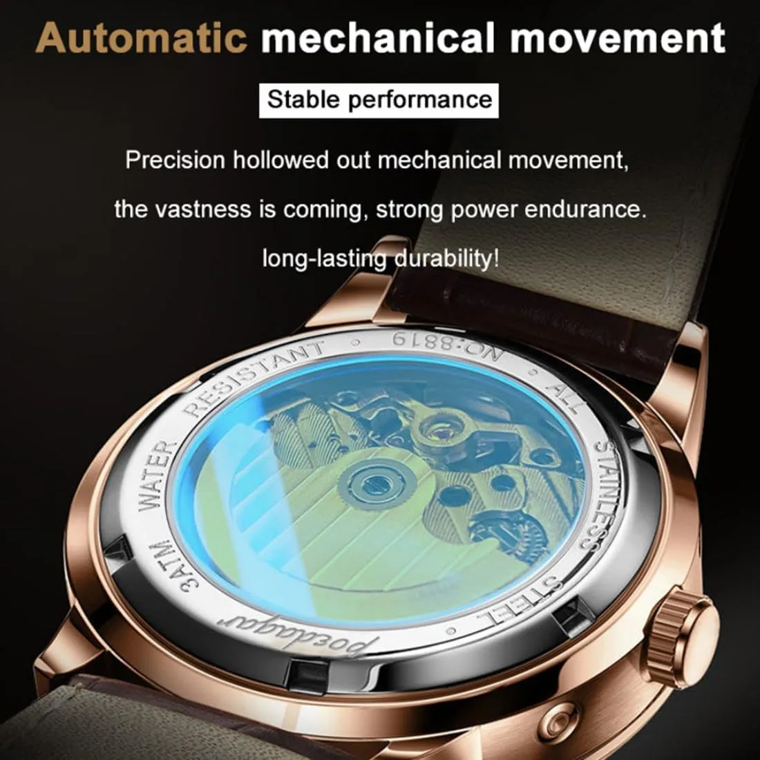 Men, Luxury rainforest generalist confinement Waterproof Complete Calendar&Week Dial, Leather Strap Fashion Wristwatch,Business Leisure Male Clock Hollowed Tourbillon Automatic Mechanical Watch for 
