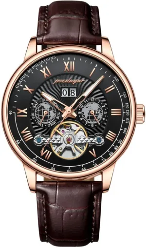 Men, Luxury rainforest generalist confinement Waterproof Complete Calendar&Week Dial, Leather Strap Fashion Wristwatch,Business Leisure Male Clock Hollowed Tourbillon Automatic Mechanical Watch for 