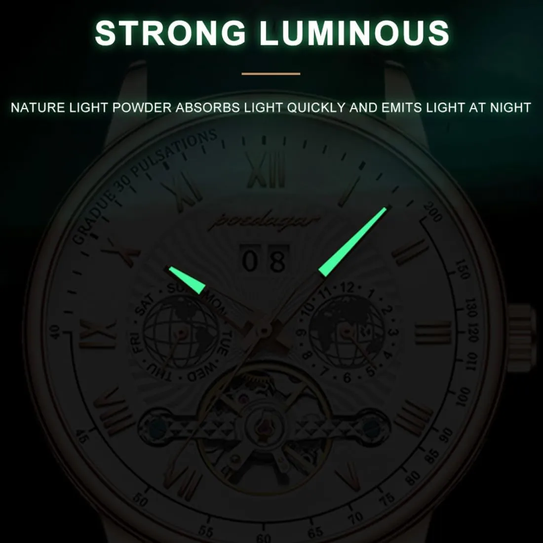 Men, Luxury rainforest generalist confinement Waterproof Complete Calendar&Week Dial, Leather Strap Fashion Wristwatch,Business Leisure Male Clock Hollowed Tourbillon Automatic Mechanical Watch for 