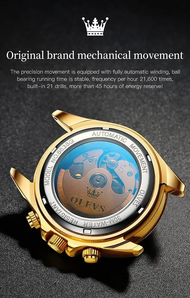 Men Luxury seldom pertain fossil weed Classic Stainless Steel Calendar Luminous Waterproof Watches for Men OLEVS Automatic Gold Watches for 