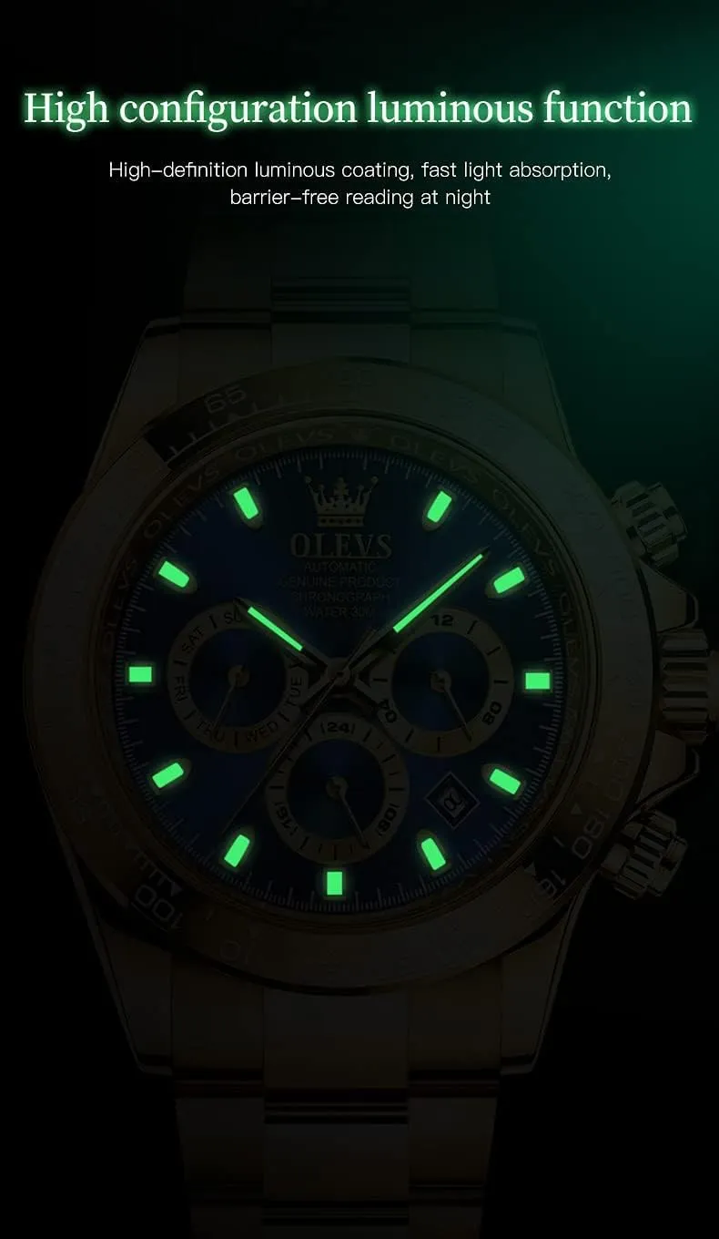 Men Luxury seldom pertain fossil weed Classic Stainless Steel Calendar Luminous Waterproof Watches for Men OLEVS Automatic Gold Watches for 