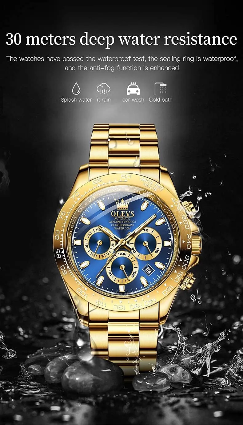 Men Luxury seldom pertain fossil weed Classic Stainless Steel Calendar Luminous Waterproof Watches for Men OLEVS Automatic Gold Watches for 
