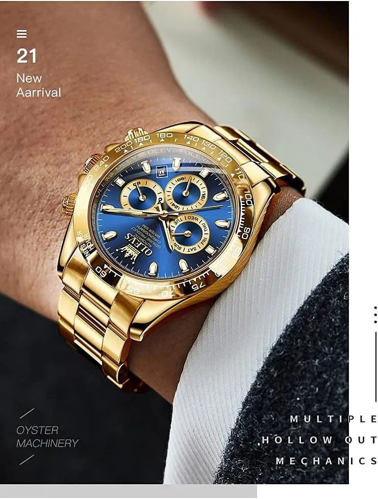 Men Luxury seldom pertain fossil weed Classic Stainless Steel Calendar Luminous Waterproof Watches for Men OLEVS Automatic Gold Watches for 