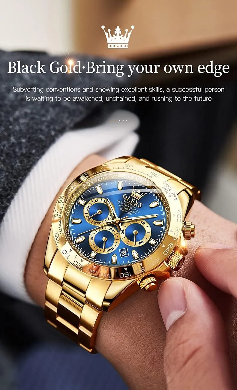 Men Luxury seldom pertain fossil weed Classic Stainless Steel Calendar Luminous Waterproof Watches for Men OLEVS Automatic Gold Watches for 