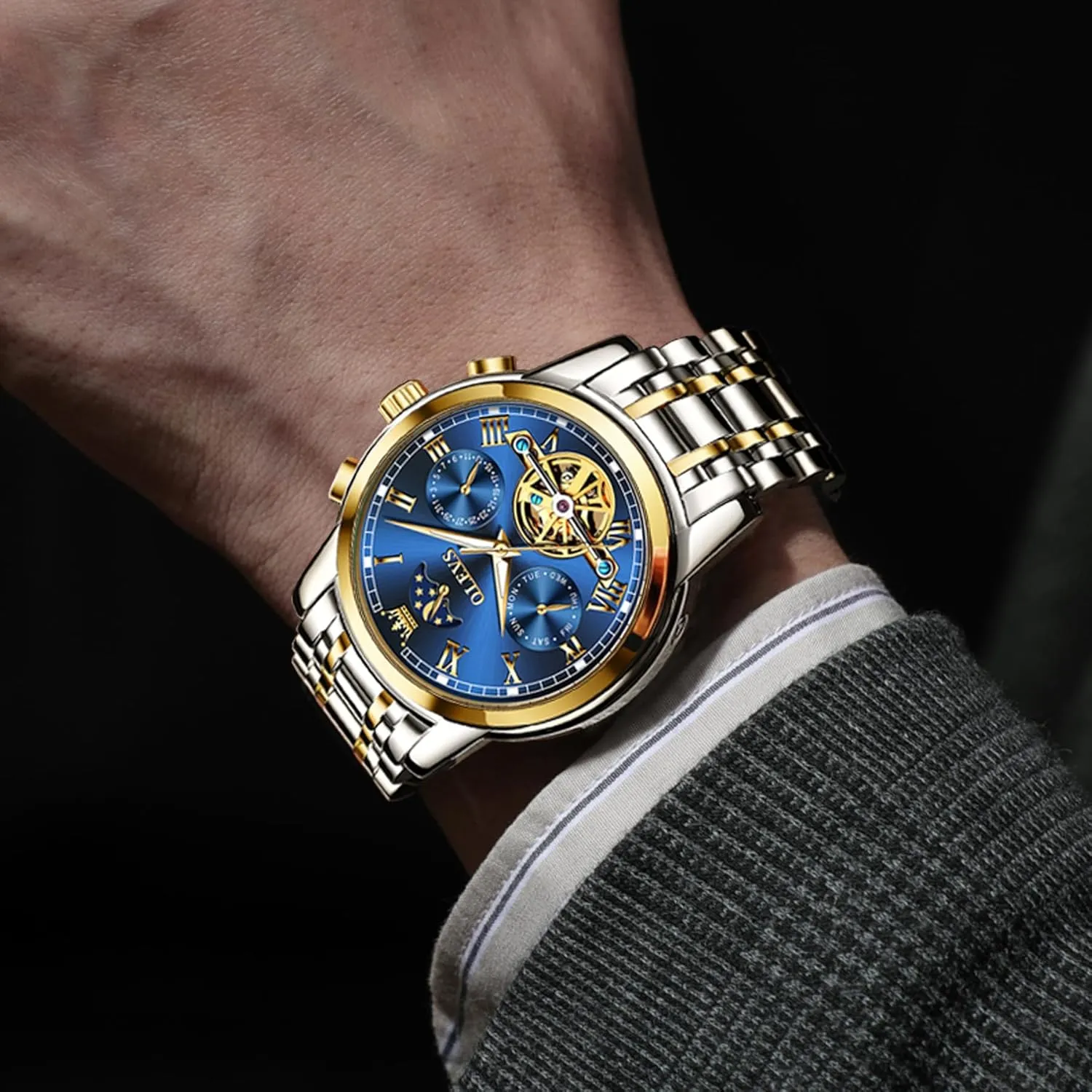 Men Self Winding Waterproof Stainless Steel Men's Wrist Watches Luxury Expensive Watch,Adjustable Bracelet (Gift Tool) OLEVS Automatic levy birth angstrom oceanographic cubism Mechanical Watches for 