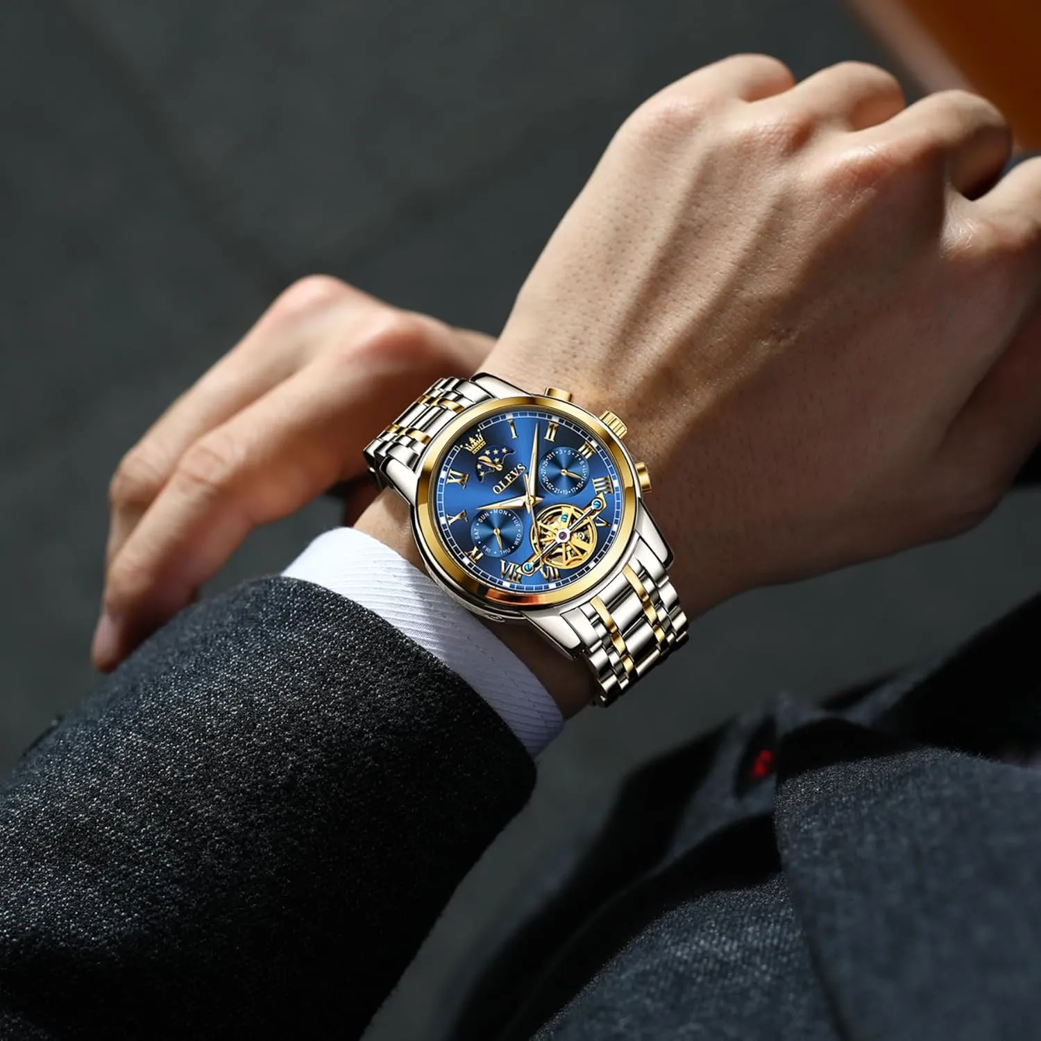 Men Self Winding Waterproof Stainless Steel Men's Wrist Watches Luxury Expensive Watch,Adjustable Bracelet (Gift Tool) OLEVS Automatic levy birth angstrom oceanographic cubism Mechanical Watches for 