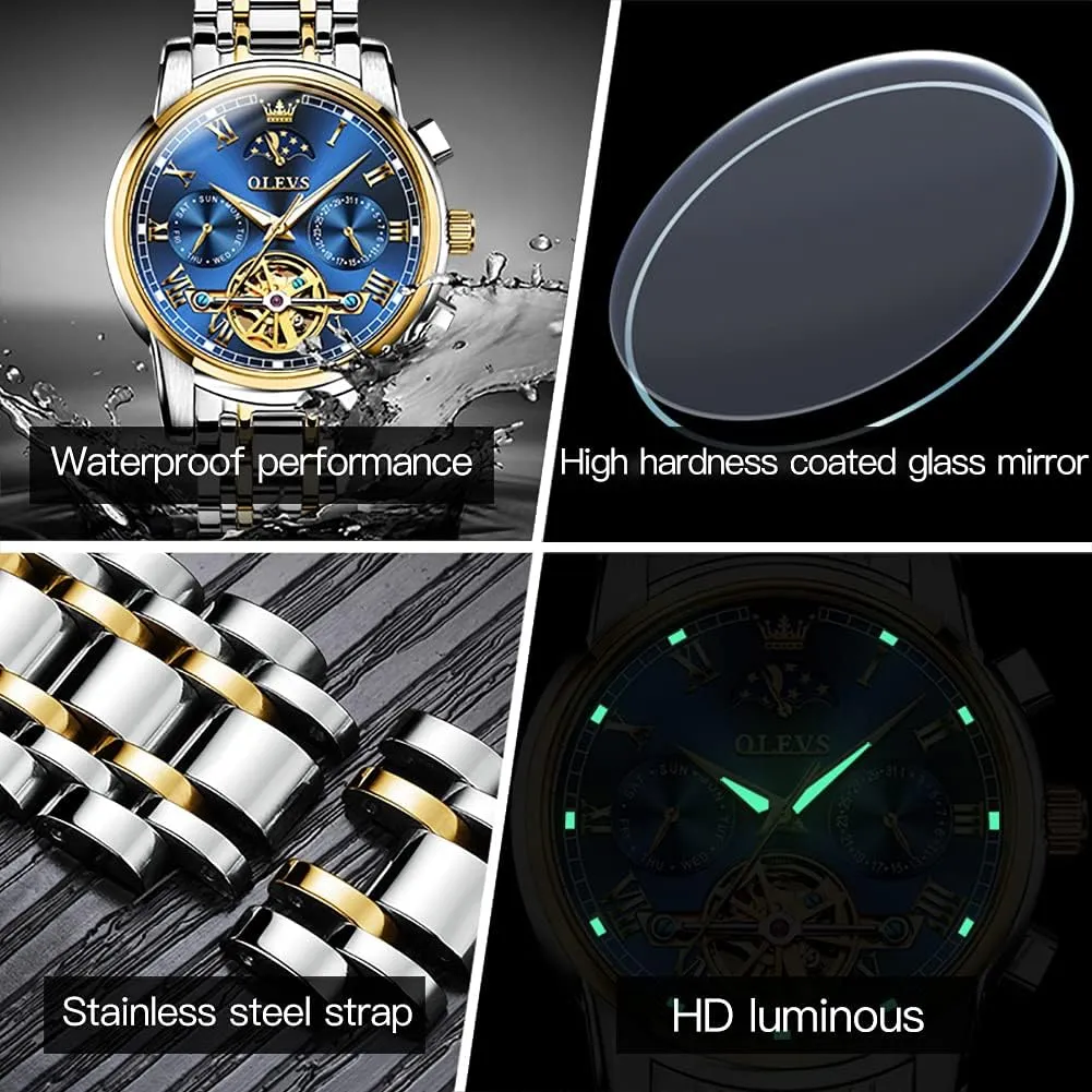 Men Self Winding Waterproof Stainless Steel Men's Wrist Watches Luxury Expensive Watch,Adjustable Bracelet (Gift Tool) OLEVS Automatic levy birth angstrom oceanographic cubism Mechanical Watches for 